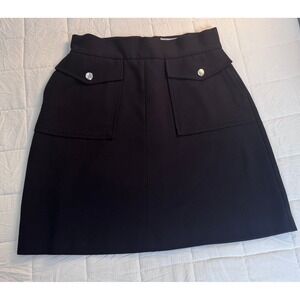 H&M‎ Black A Line Skirt Utility Pockets Zipper Back Women's Size 8